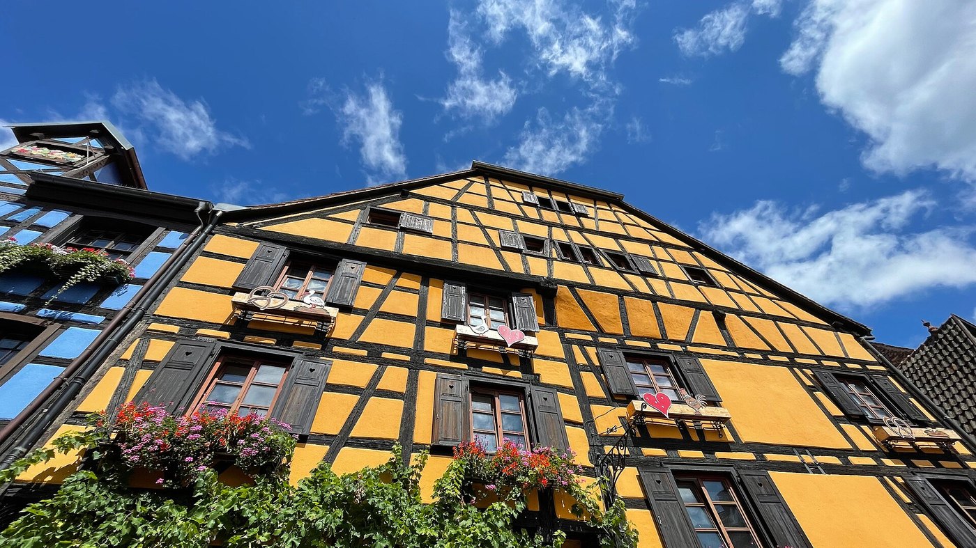Rue à colombages du village de Riquewihr en Alsace